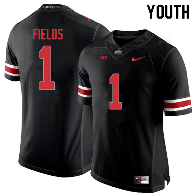Youth #1 Justin Fields Ohio State Buckeyes College Football Jerseys Sale-Blackout